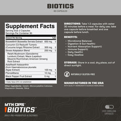 MTN OPS Biotics capsules close-up highlighting easy daily intake