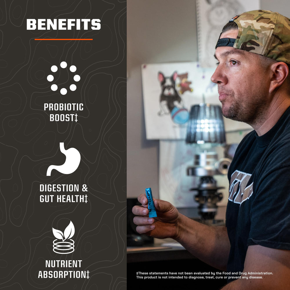 MTN OPS Biotics STM blue raspberry flavor label suggests refreshing intake