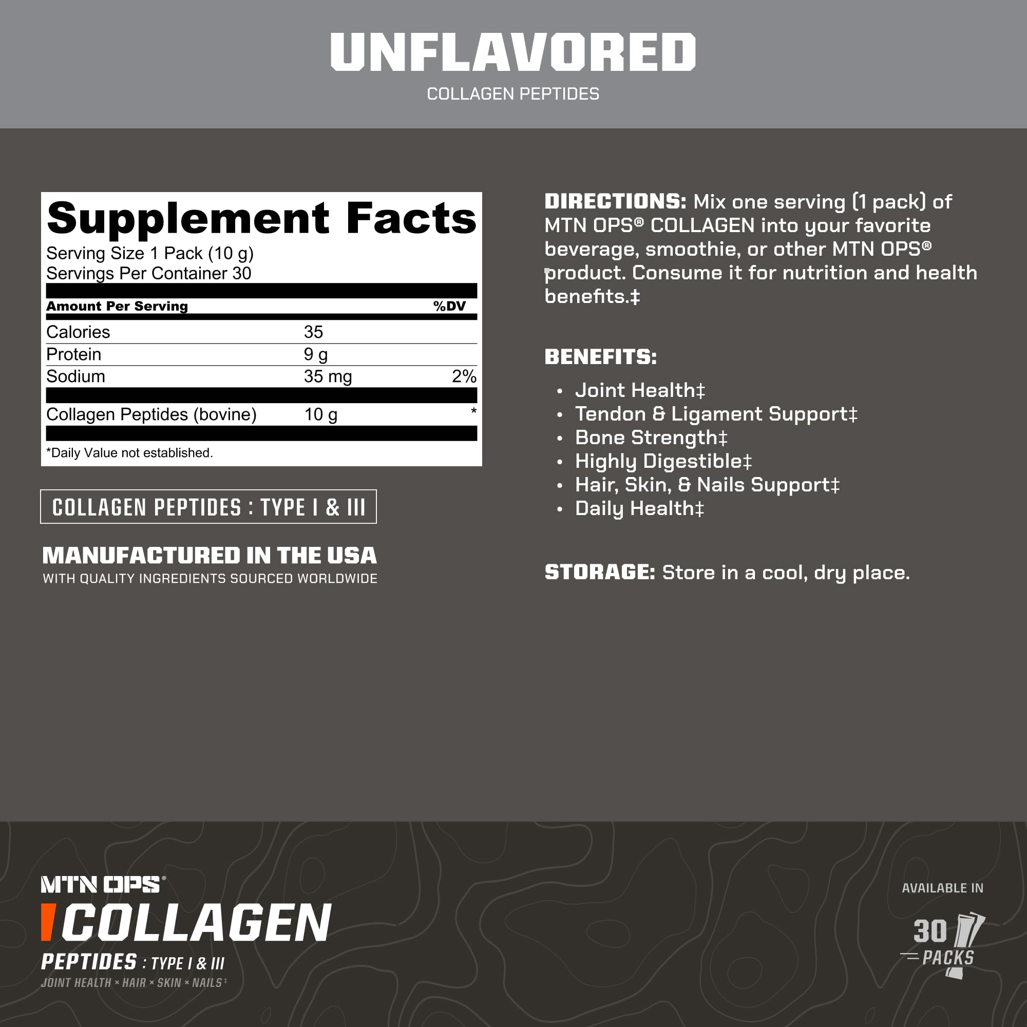 MTN OPS collagen on-the-go pack in individual servings for portability