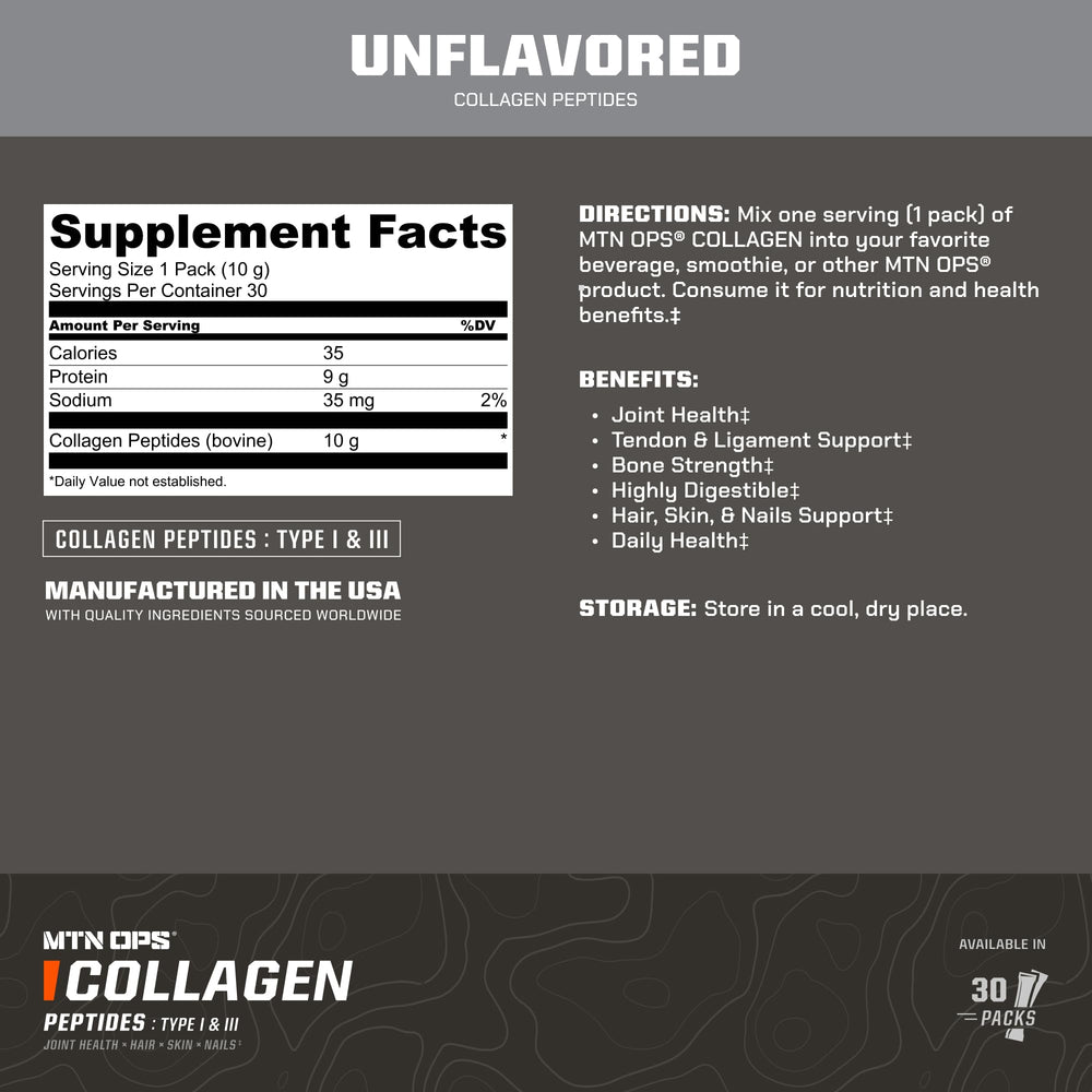 MTN OPS collagen on-the-go pack in individual servings for portability