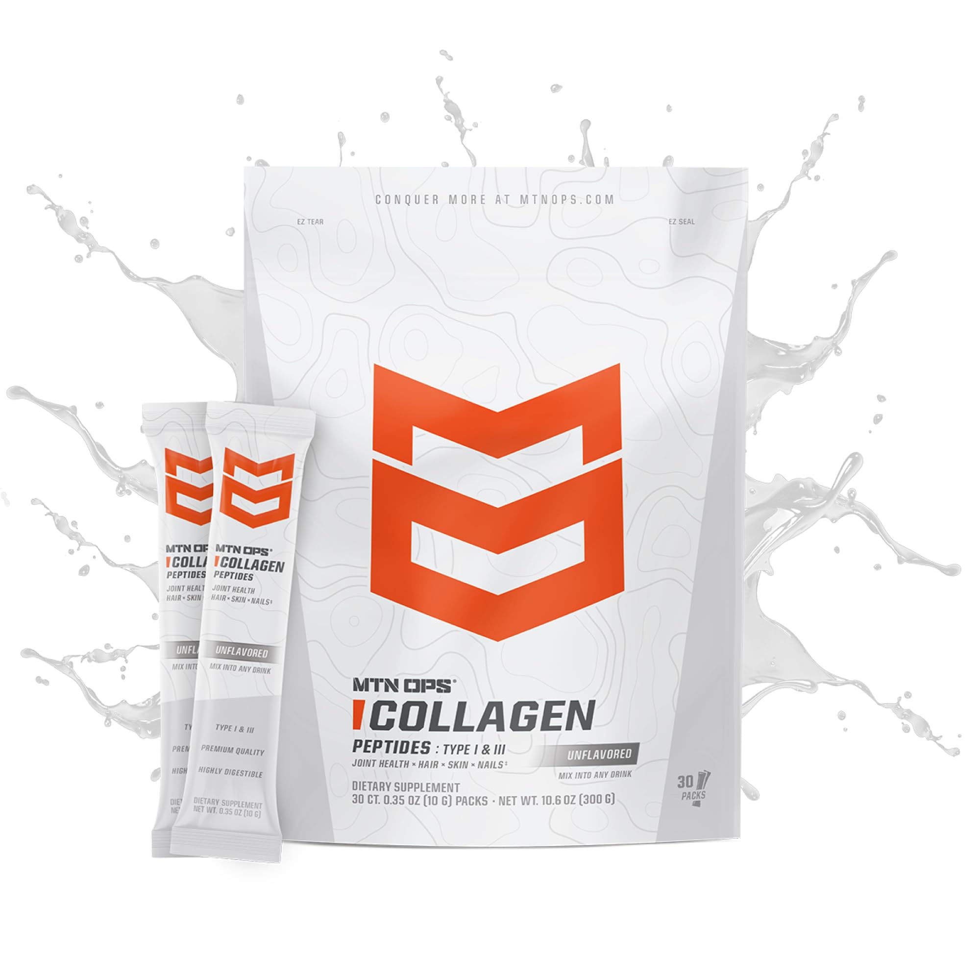MTN OPS collagen on-the-go pack unflavored powder for versatile mix-in