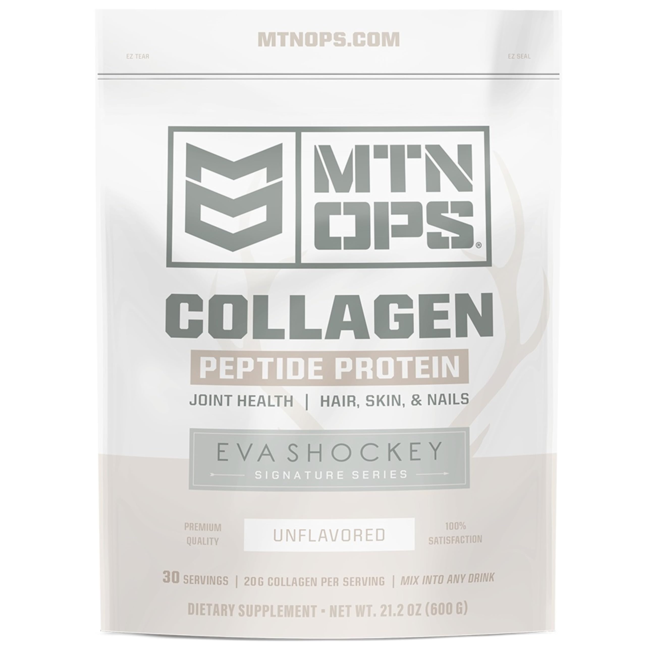 MTN OPS Collagen Peptide bottle highlights daily beauty and joint support.