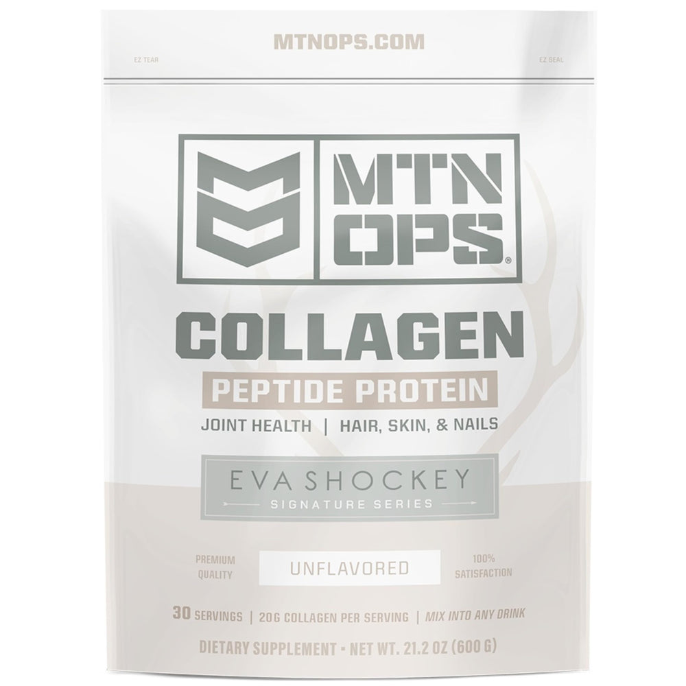 MTN OPS Collagen Peptide bottle highlights daily beauty and joint support.