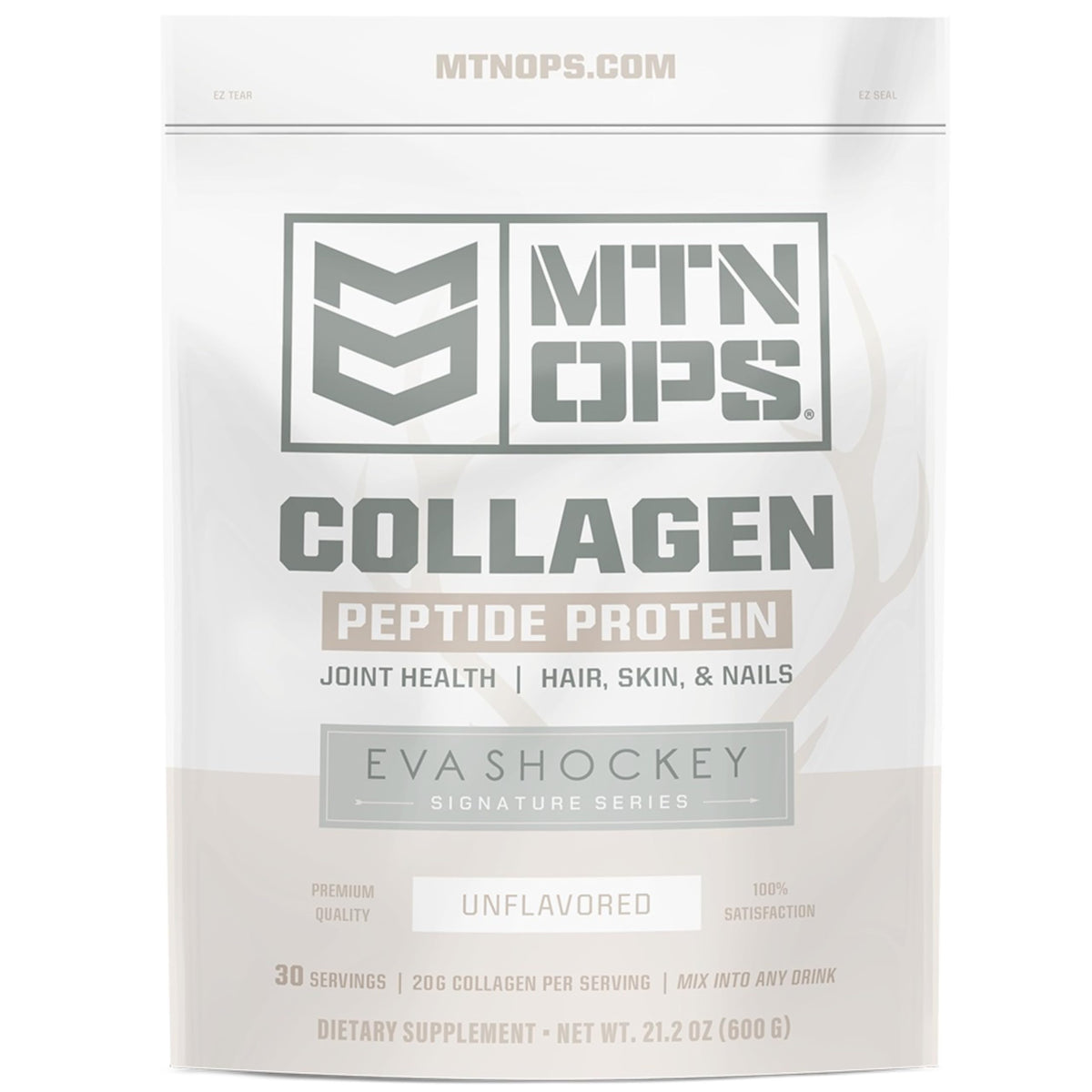MTN OPS Collagen Peptide bottle highlights daily beauty and joint support.