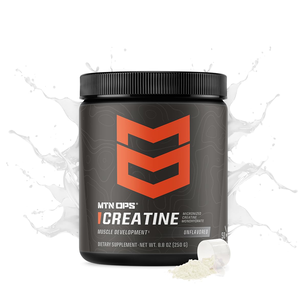 MTN OPS Creatine unflavored 5g scoop ready for steady workouts.