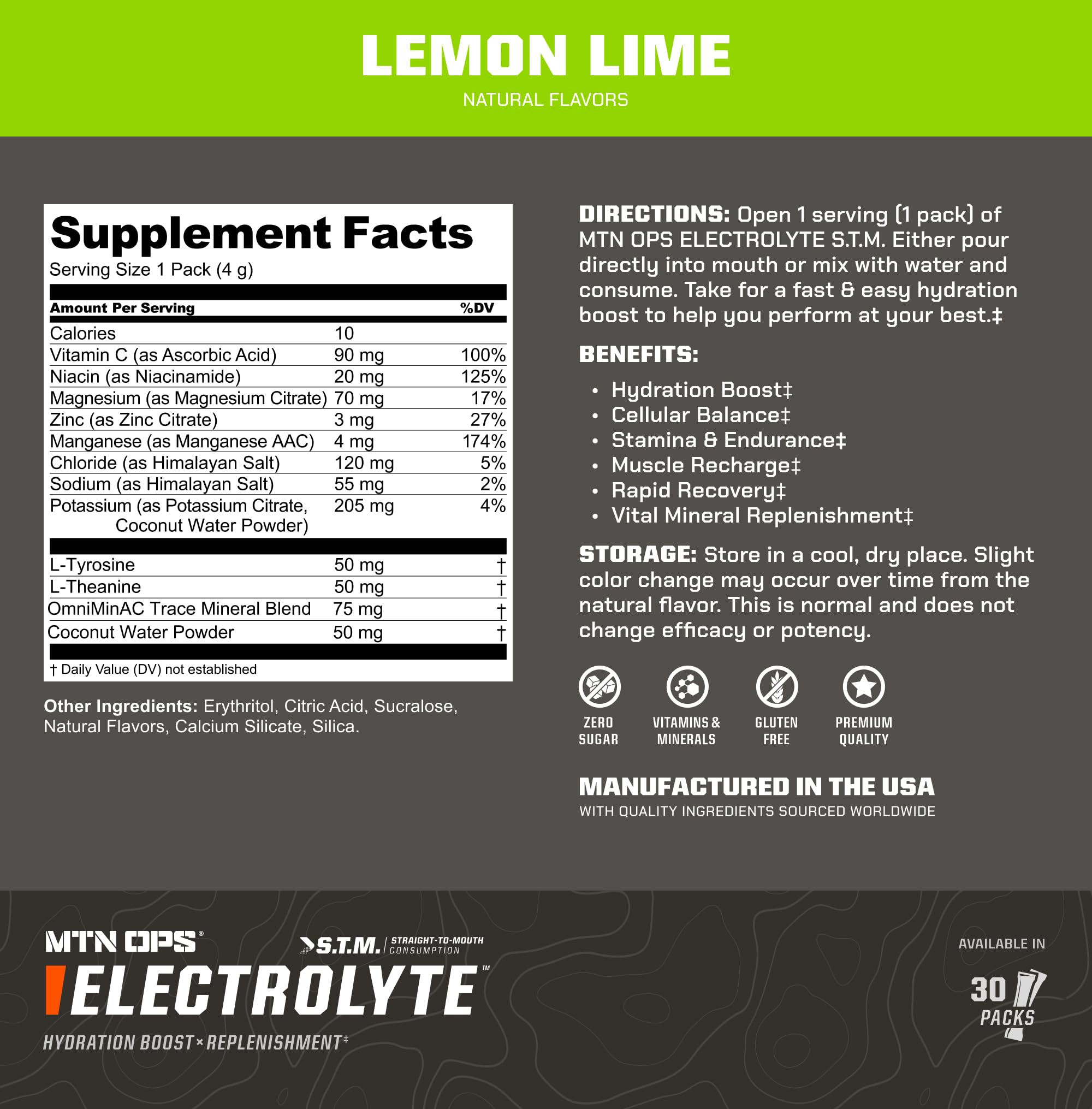MTN OPS Electrolytes STM Powder Packets – Sugar Free Hydration, Gluten ...