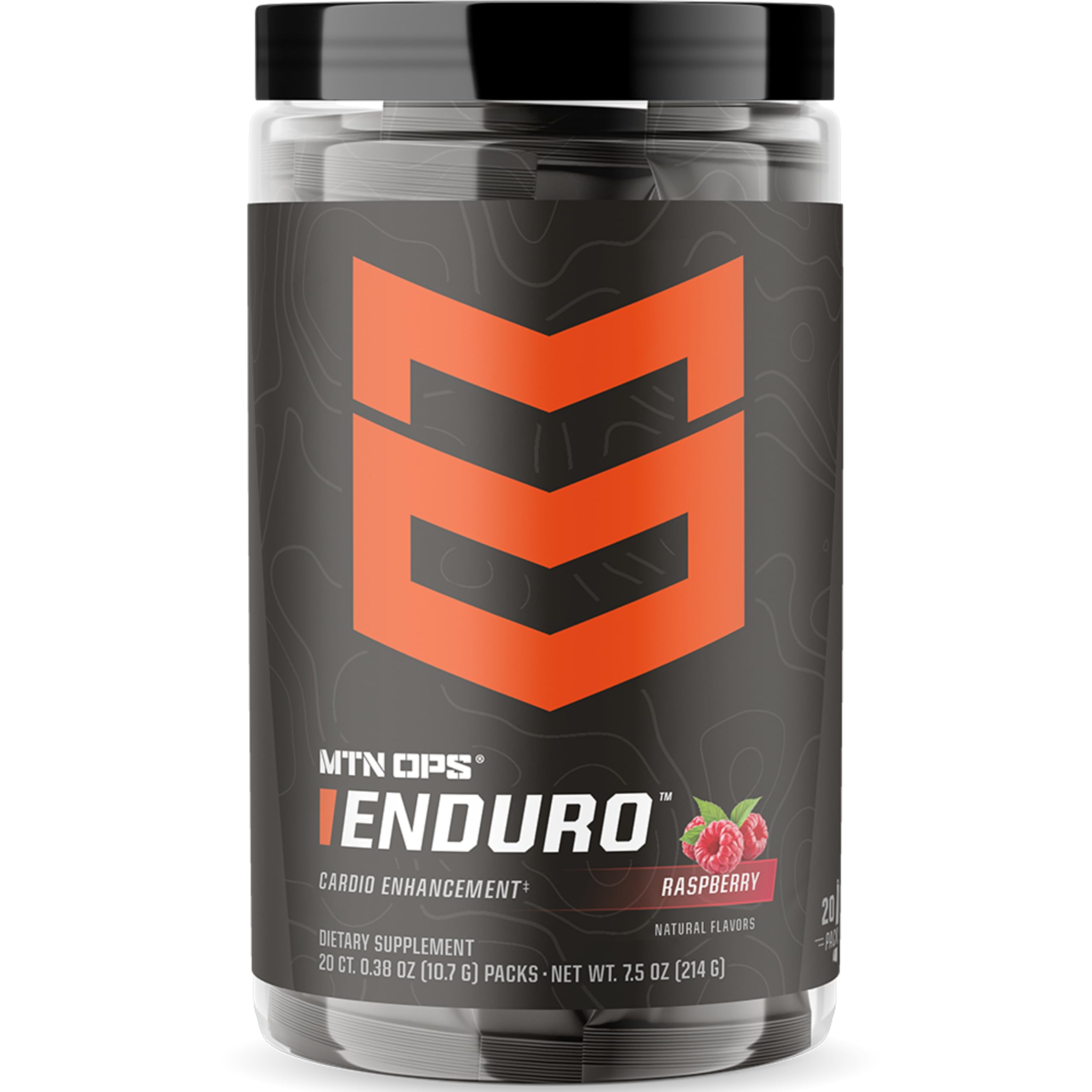MTN OPS Enduro bottle with raspberry flavor for non-stim pre workout.
