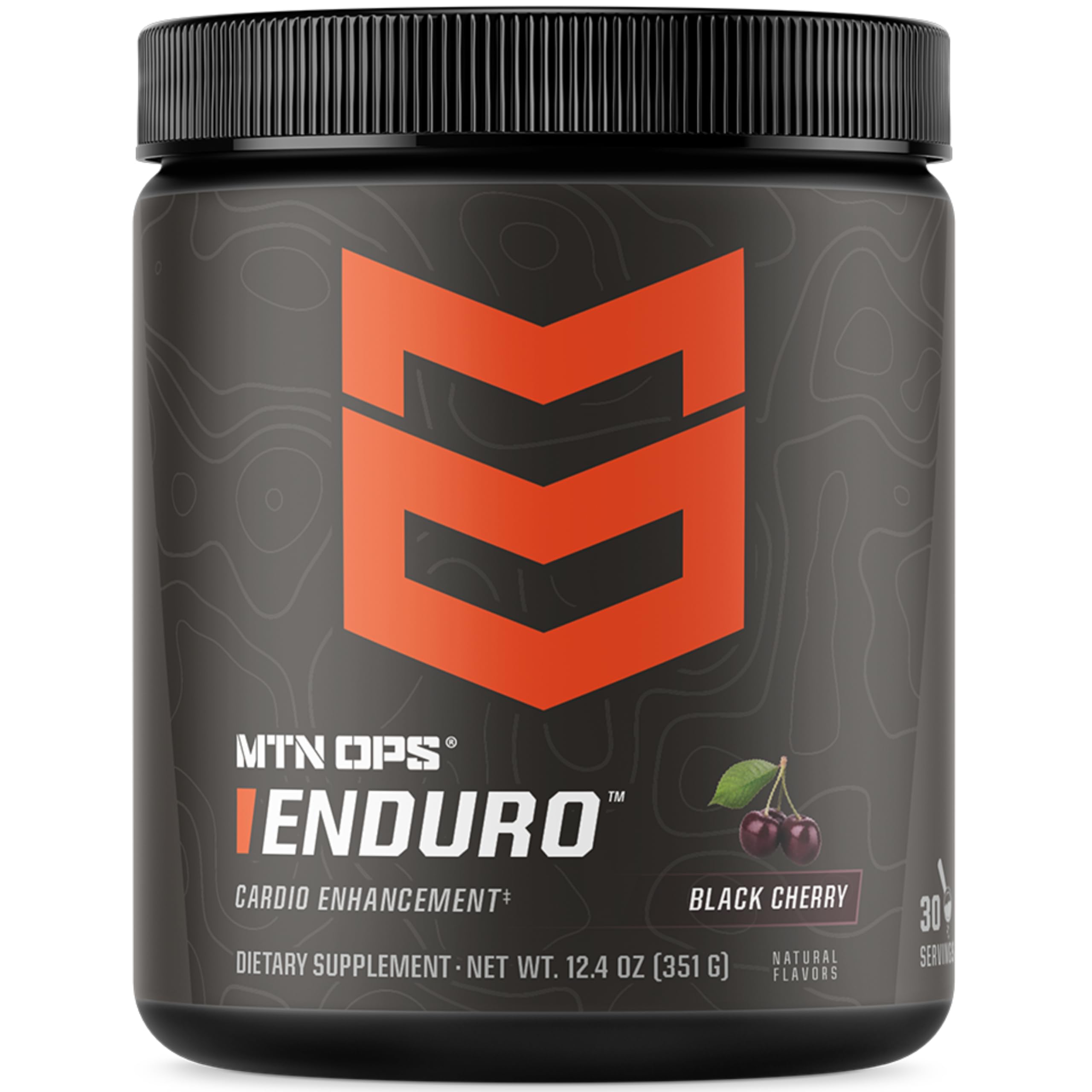 MTN OPS Enduro bottle pour showing stimulant-free pre-workout for steady endurance during training.