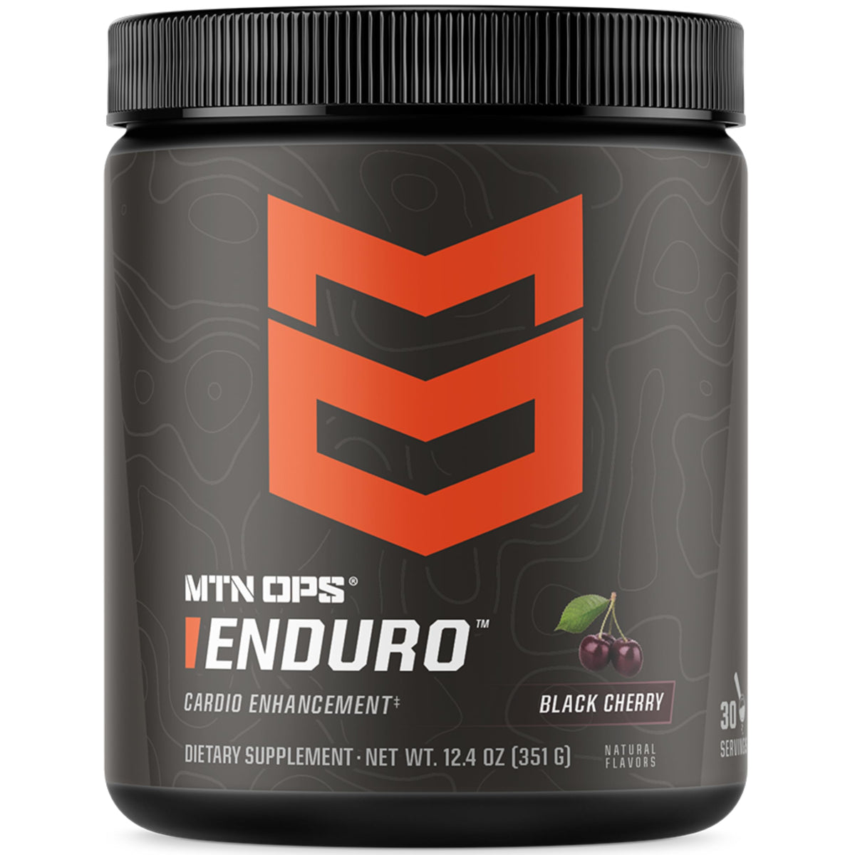 MTN OPS Enduro bottle pour showing stimulant-free pre-workout for steady endurance during training.