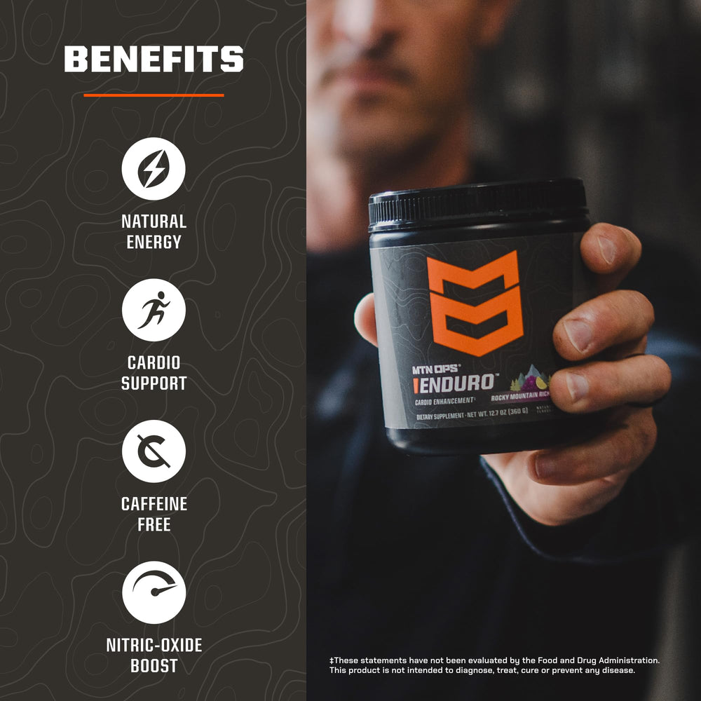 MTN OPS Enduro label showcases magnesium citrate and L-Arginine benefits for vascular support.