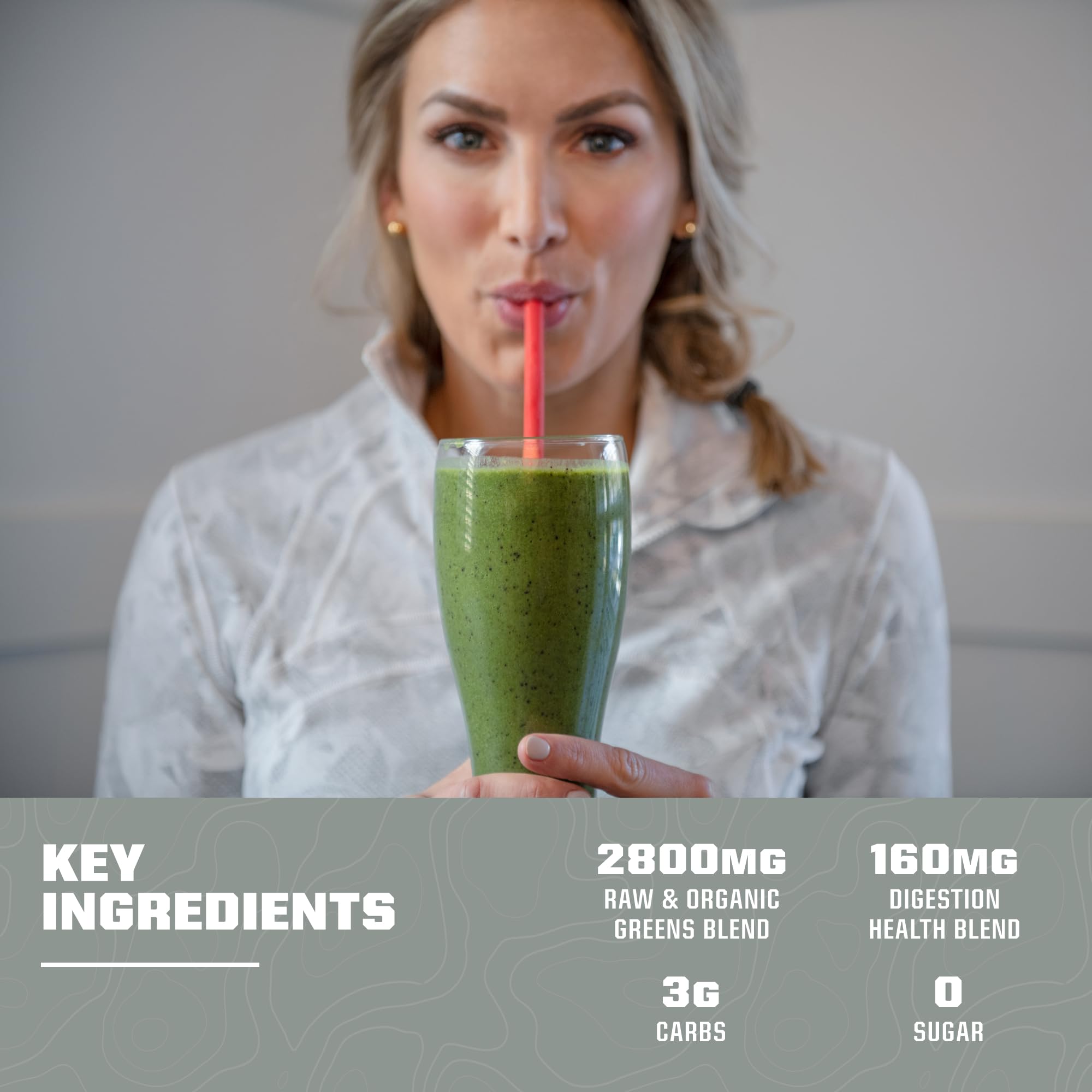 MTN OPS Eva Shockey Signature Super Greens close-up highlighting chlorophyll content.