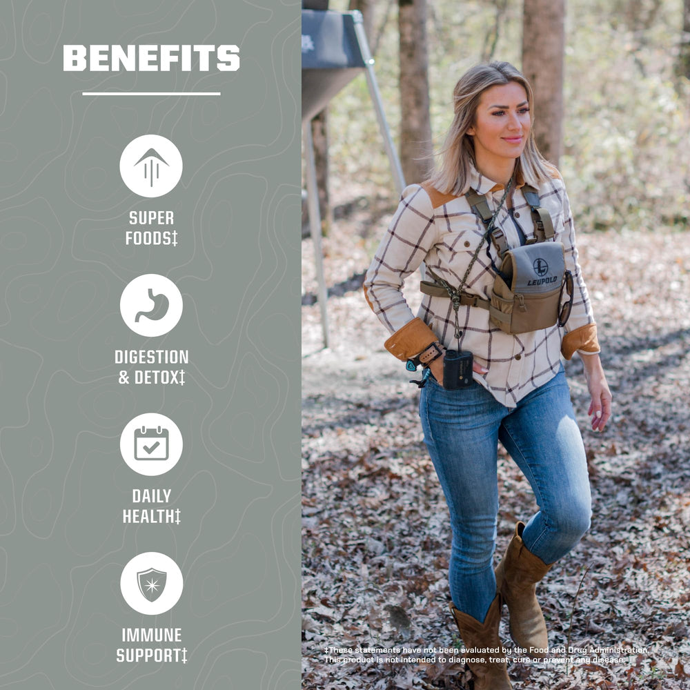 MTN OPS Eva Shockey Signature Super Greens scoop beside the bottle for quick use.