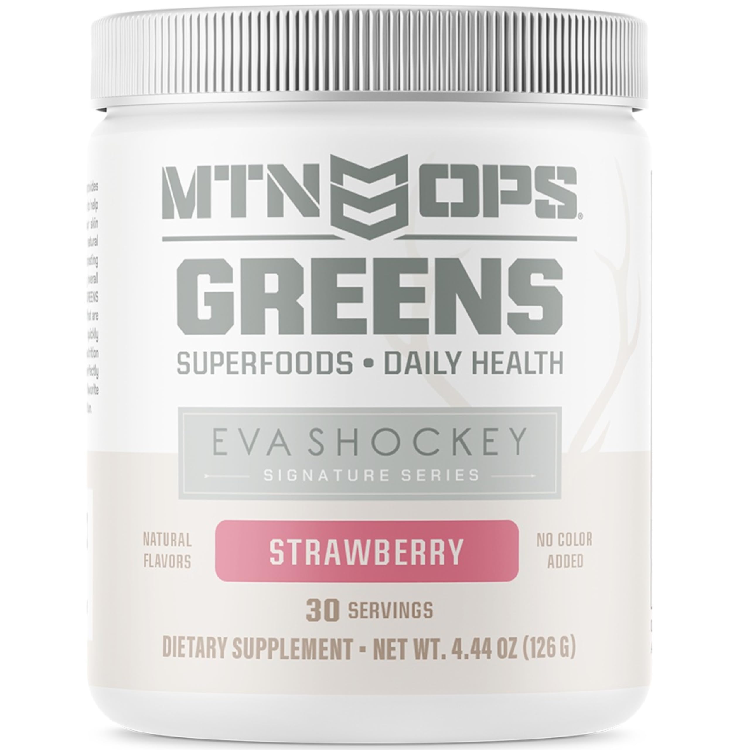 MTN OPS Eva Shockey Signature Super Greens Strawberry tub designed for daily nutrition.