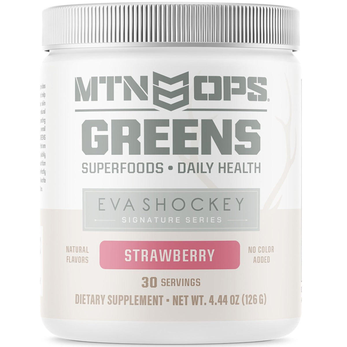 MTN OPS Eva Shockey Signature Super Greens Strawberry tub designed for daily nutrition.