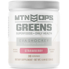 MTN OPS Eva Shockey Signature Super Greens Strawberry tub designed for daily nutrition.
