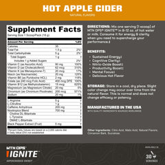 MTN OPS Hot Ignite ingredients with nootropics support cognitive clarity.