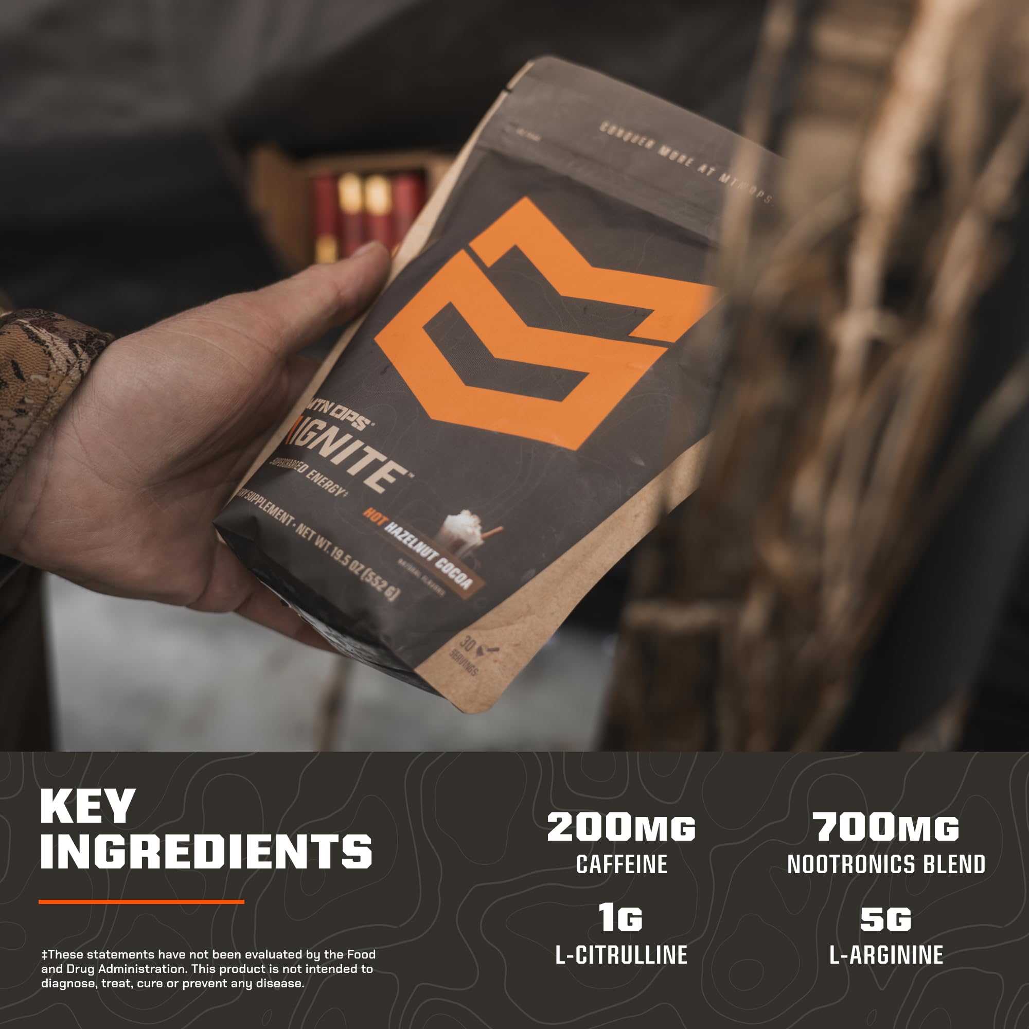 MTN OPS Hot Ignite morning ritual beside a hiking trail for endurance.