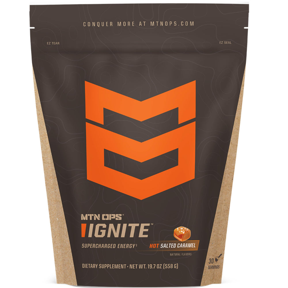 MTN OPS Hot Ignite packaging demonstrates allergen-free energy for active days.