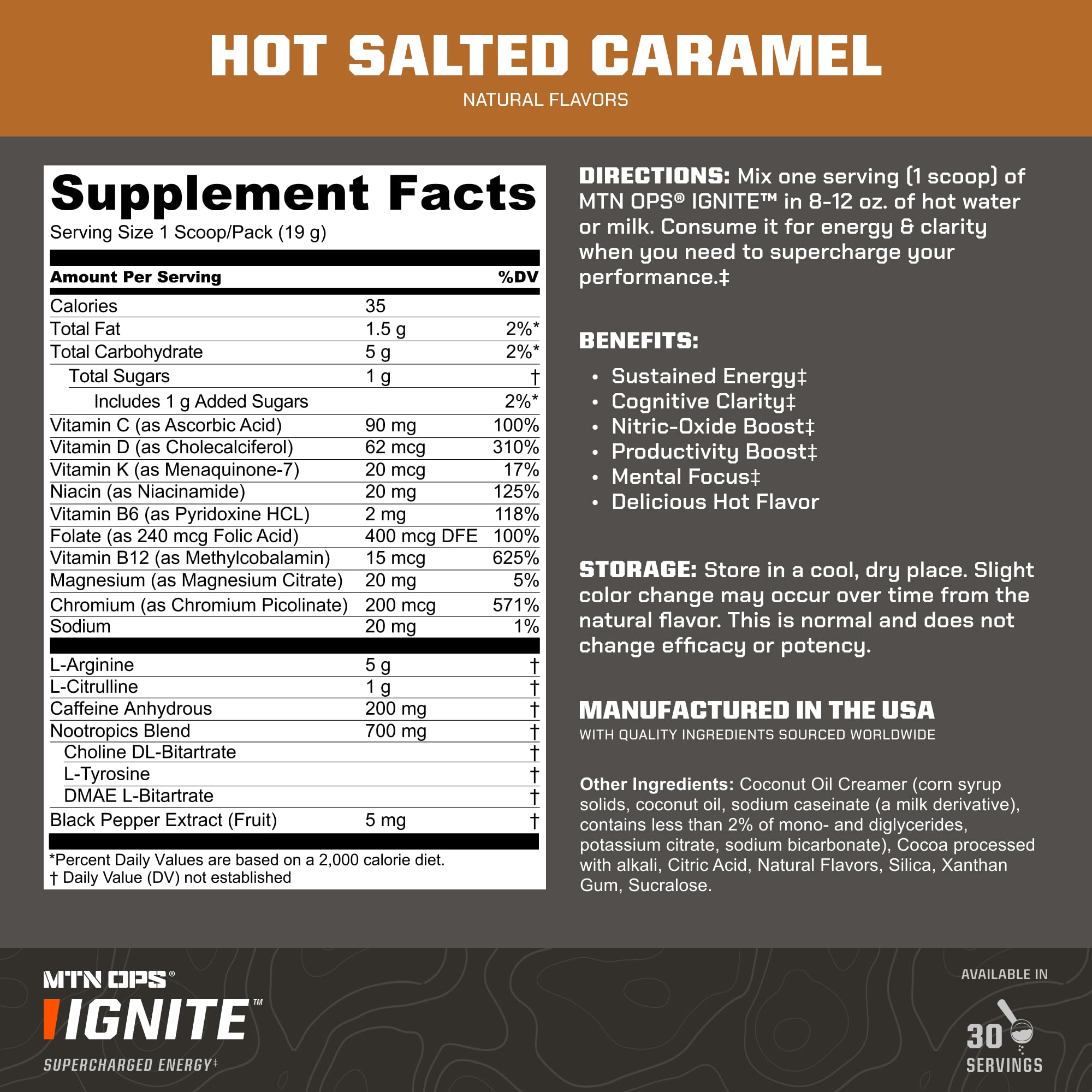 Steaming MTN OPS Hot Ignite mug with warm aroma for focus.