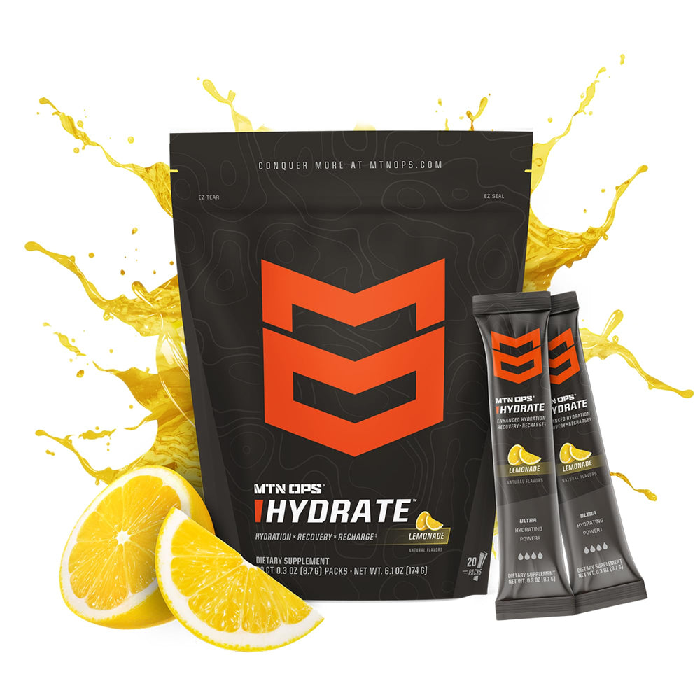 MTN OPS Hydrate Lemonade pack for easy, quick serving during workouts.