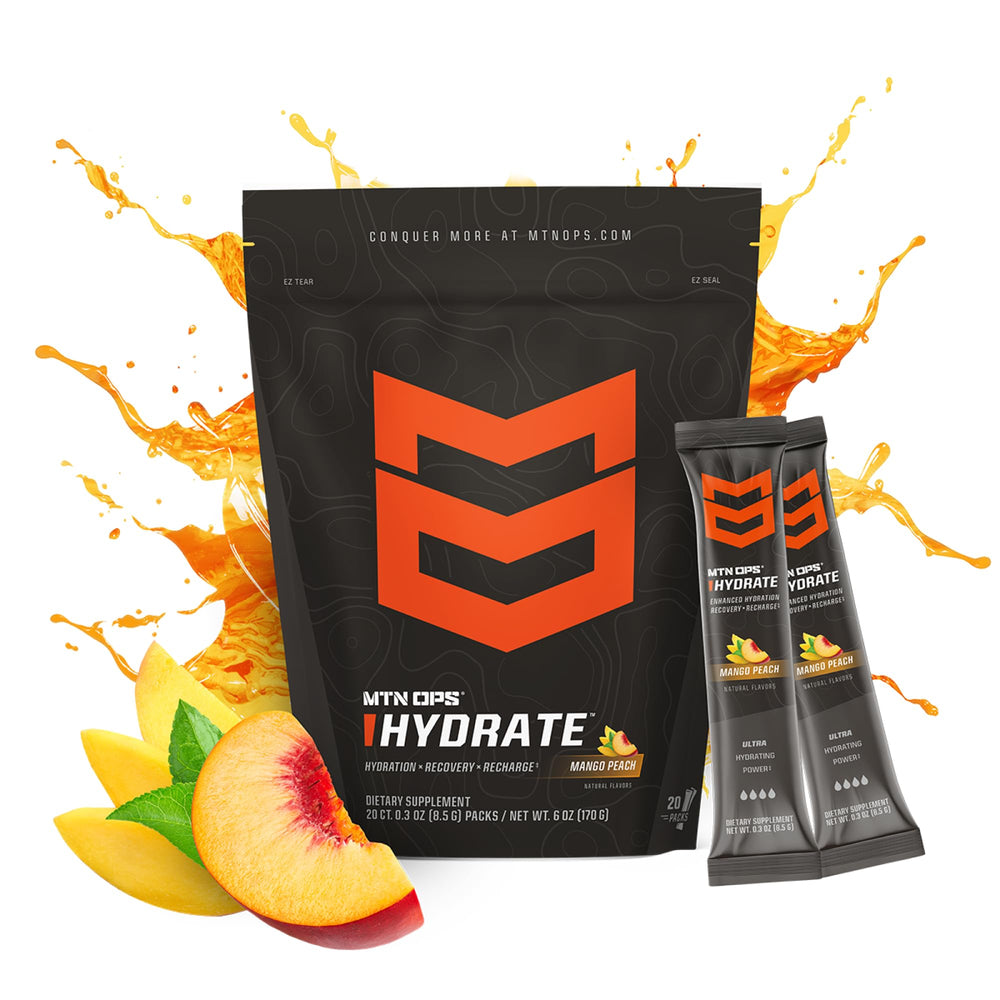 MTN OPS Hydrate pack open closeup highlighting portable electrolyte support for outdoor activities.