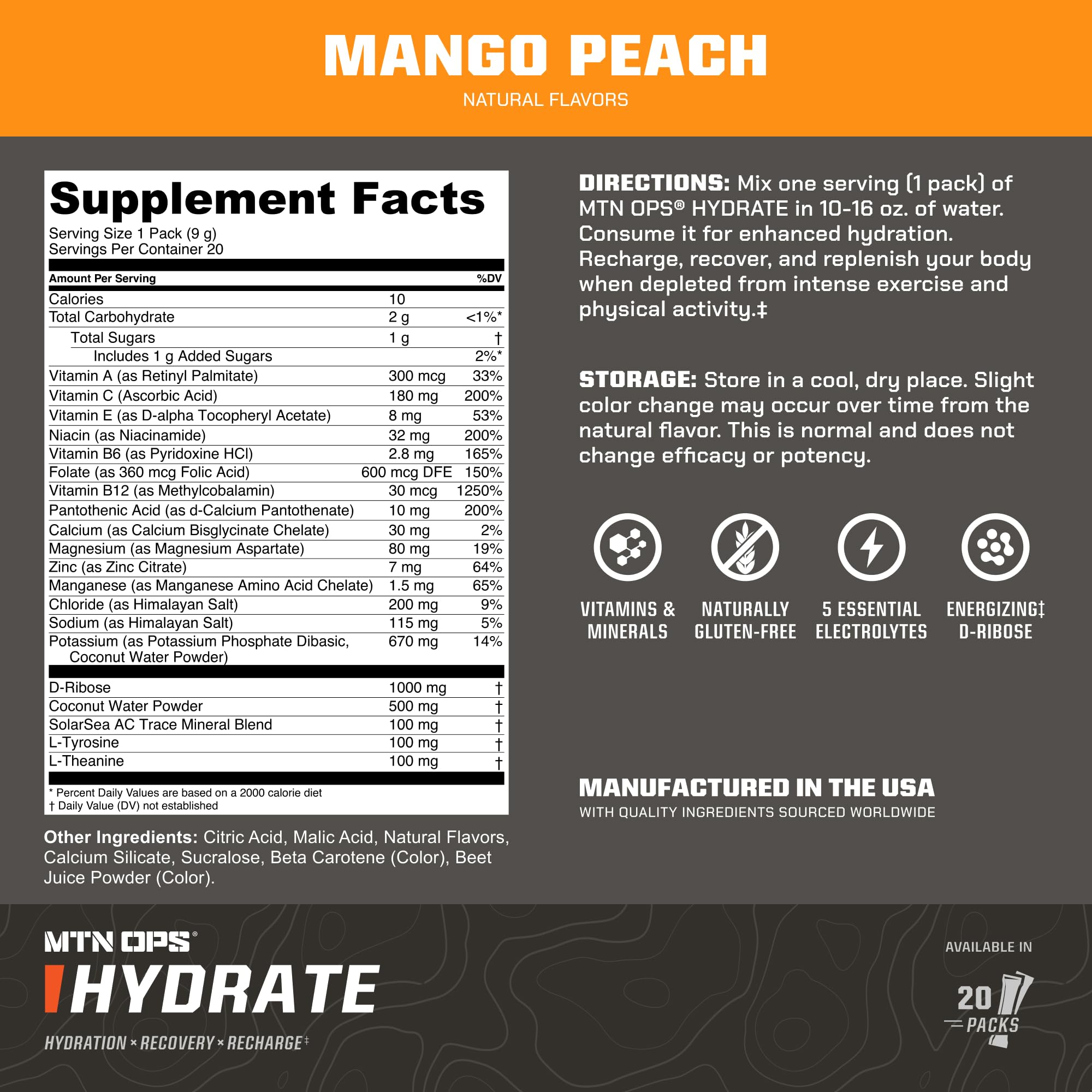 MTN OPS Hydrate scoop with powder ready to mix for fast-absorbing hydration.