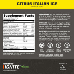 MTN OPS Ignite brain-blend ingredients closeup features nootropics for mental clarity.