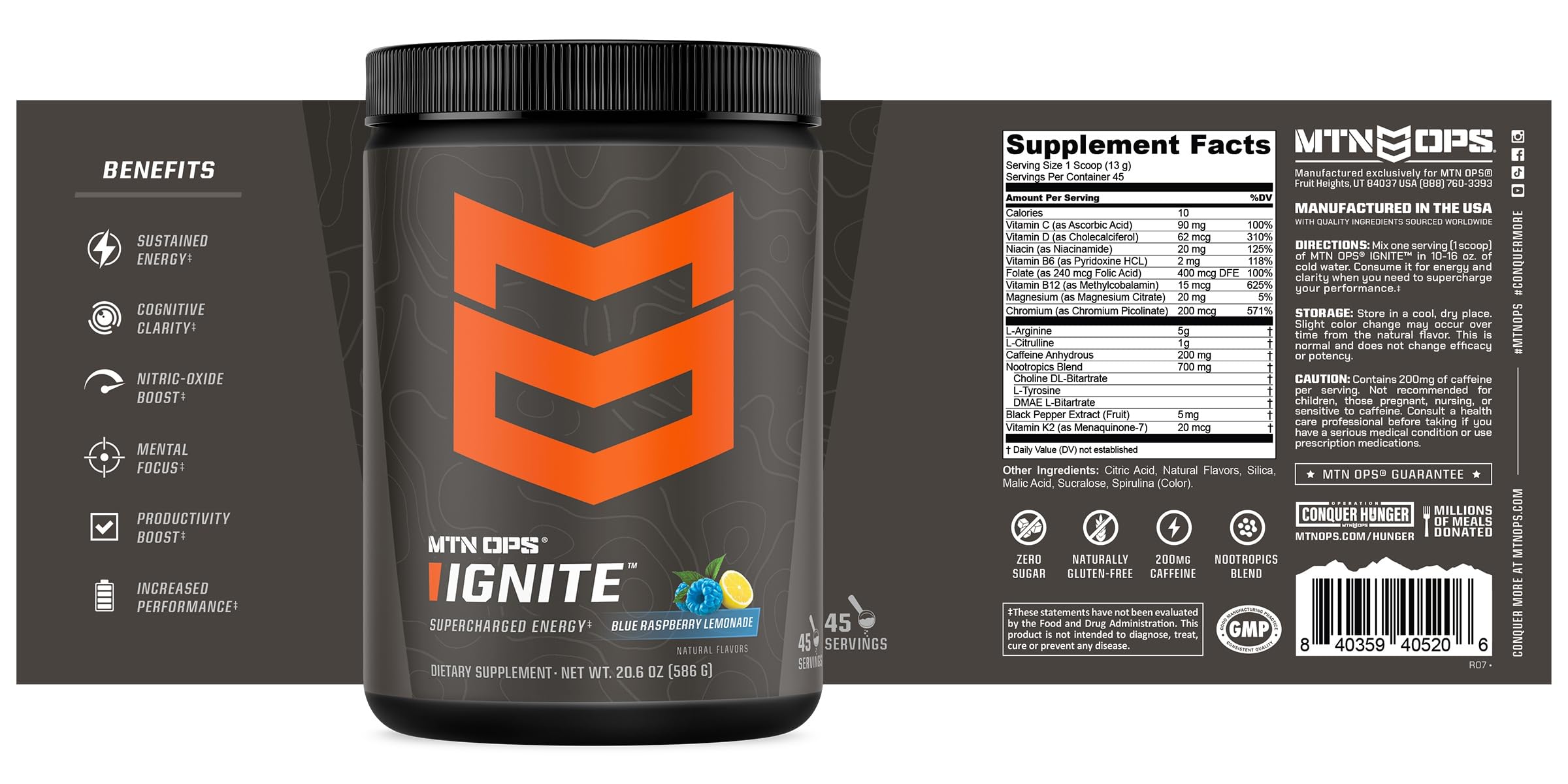 MTN OPS Ignite box featuring brain blend suggests cognitive support