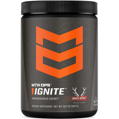 MTN OPS Ignite Energy Drink Powder Bugle Berry shown for steady outdoor energy.