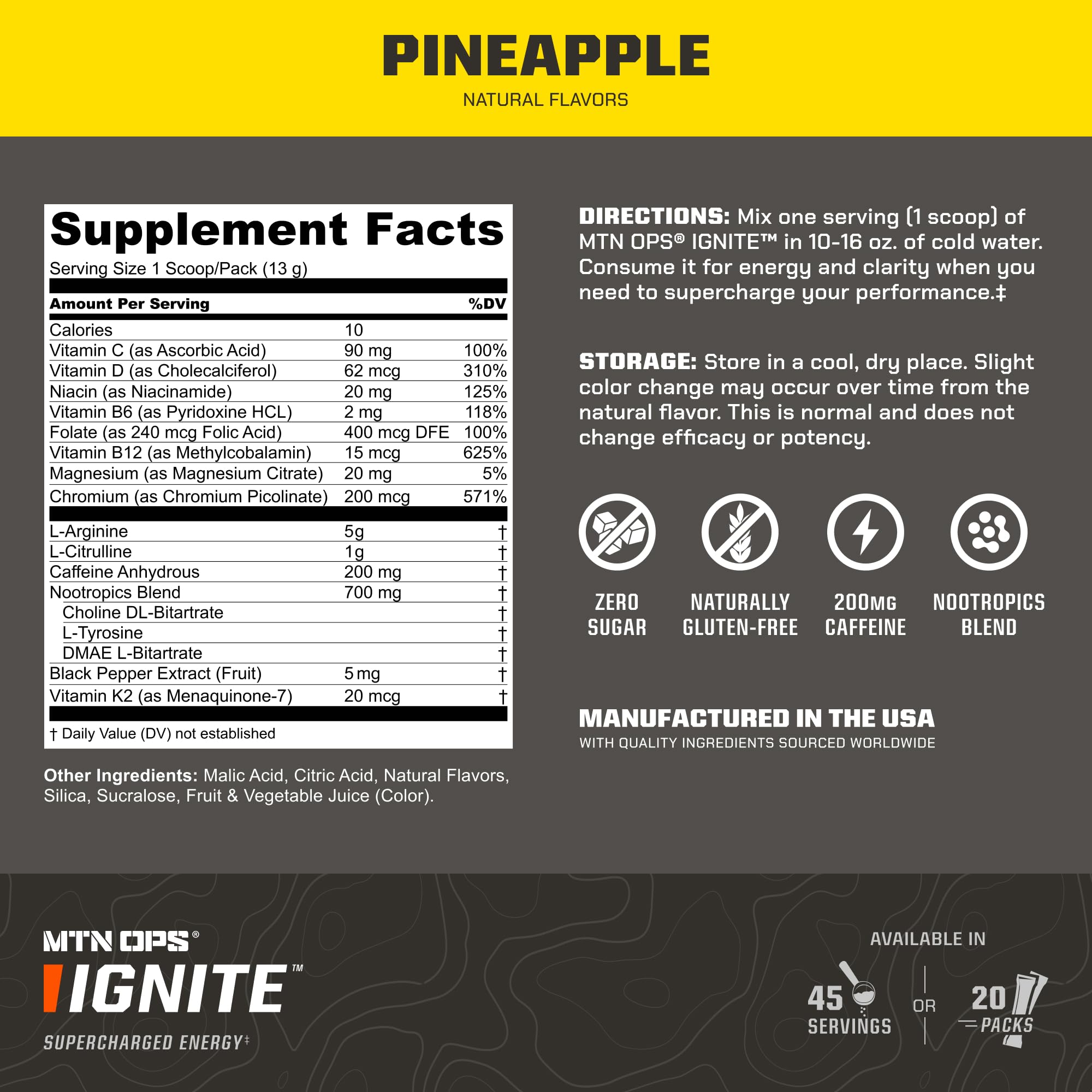 MTN OPS Ignite powder dissolving in water for refreshing hydration and focus.