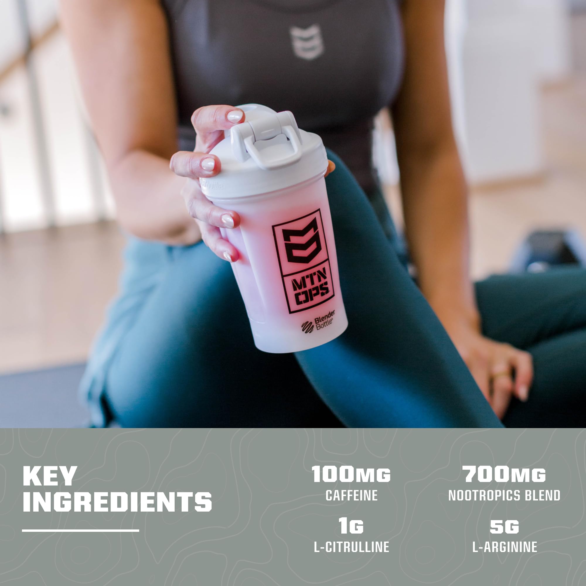 MTN OPS Ignite Lite label notes 100 mg caffeine content for moderate boost.
