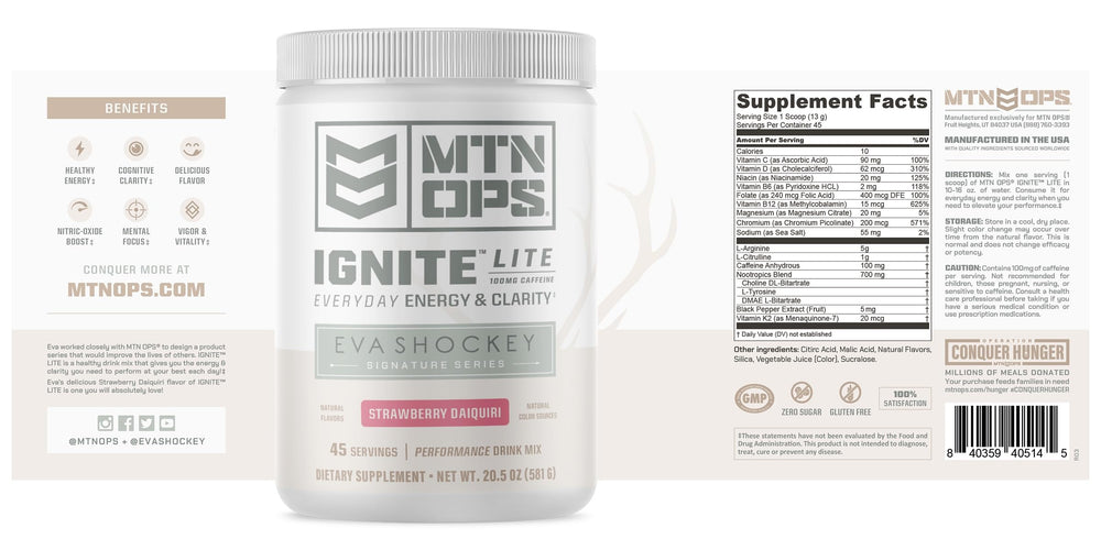 MTN OPS Ignite Lite flavor close-up with strawberry accents and refreshing aroma.