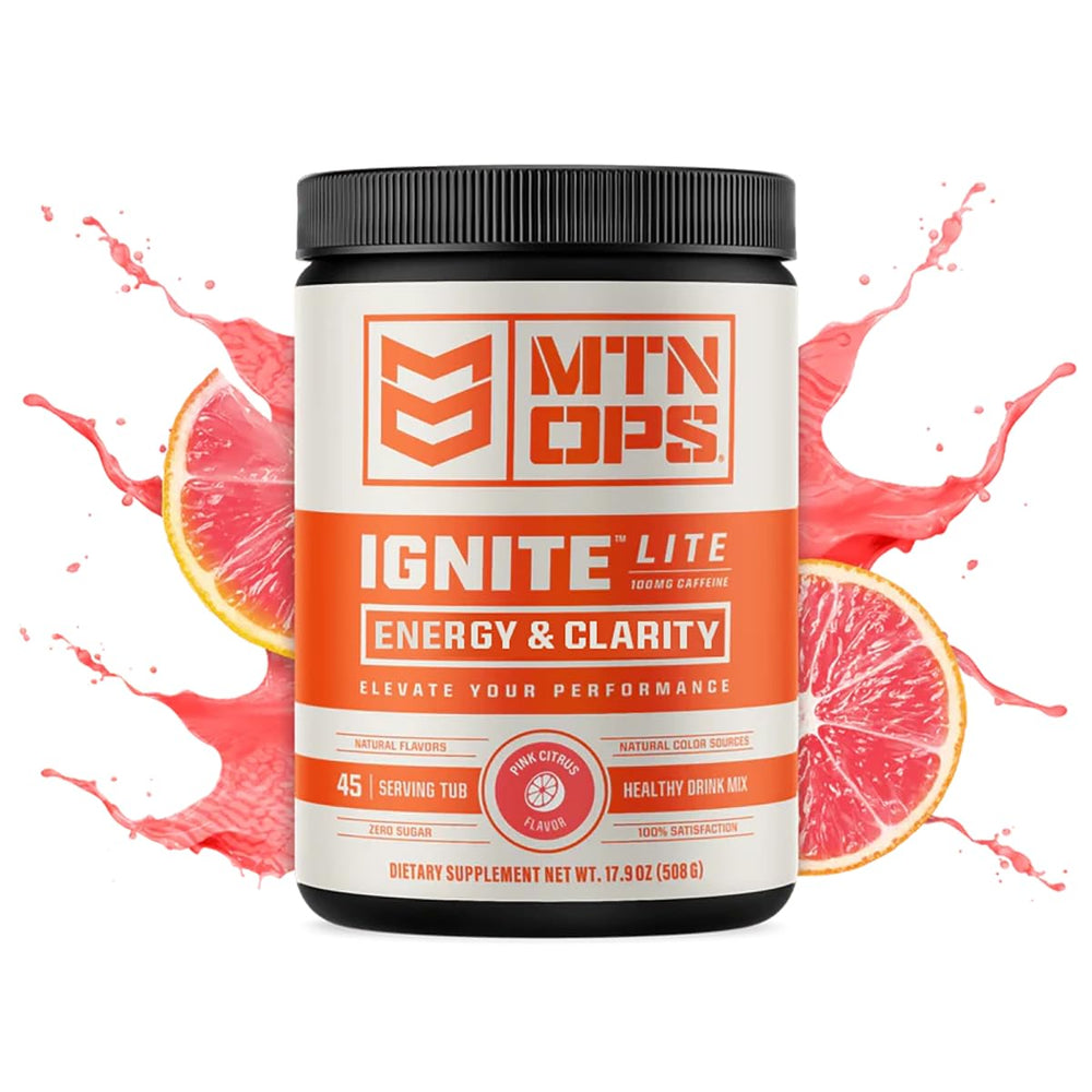 MTN OPS Ignite Lite powder scoop ready for a quick mixed energy boost