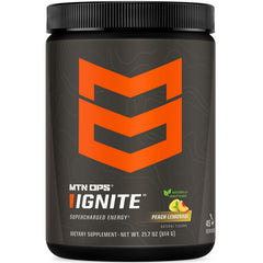 MTN OPS Ignite Peach Lemonade tub for daily focus and clean energy.