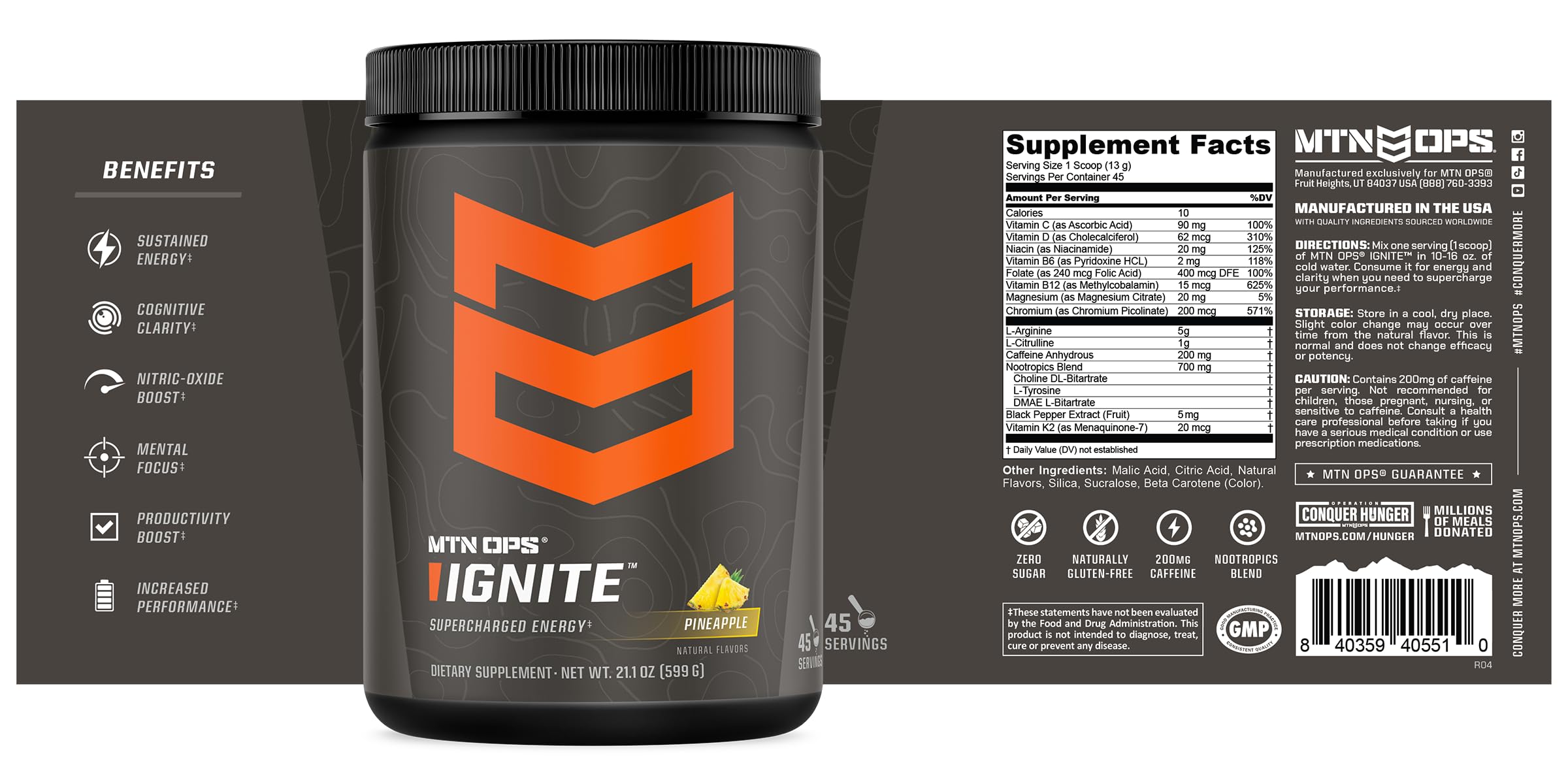 MTN OPS Ignite Pineapple Crush bottle close-up highlighting convenient packaging.