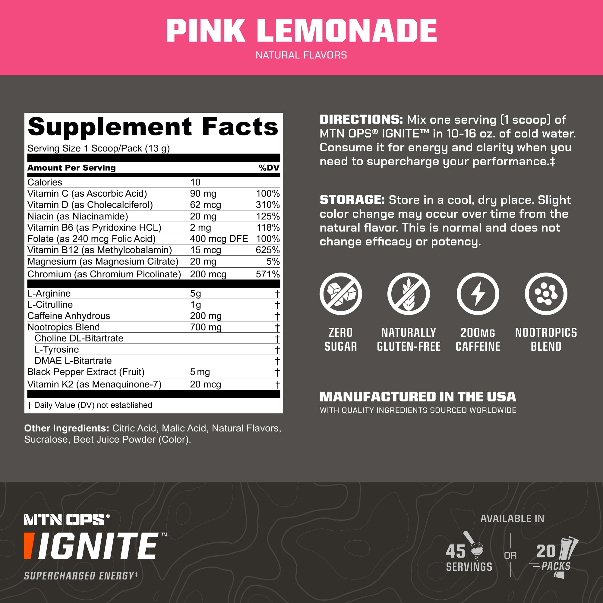 MTN OPS Ignite pink lemonade glass showing ready-to-drink energy.