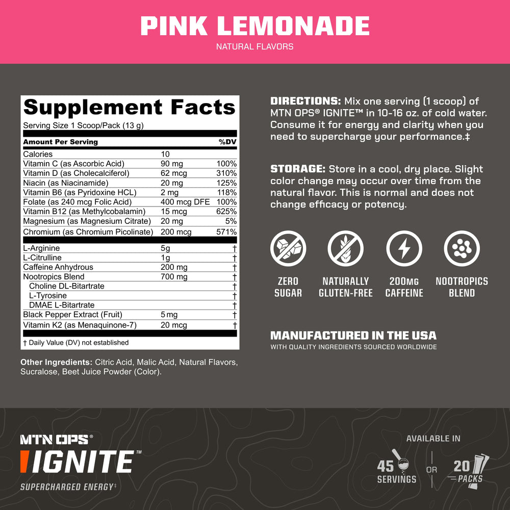MTN OPS Ignite pink lemonade glass showing ready-to-drink energy.