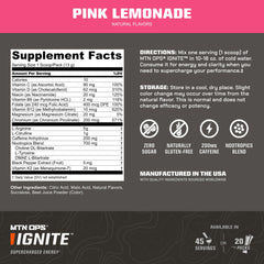 MTN OPS Ignite pink lemonade glass showing ready-to-drink energy.