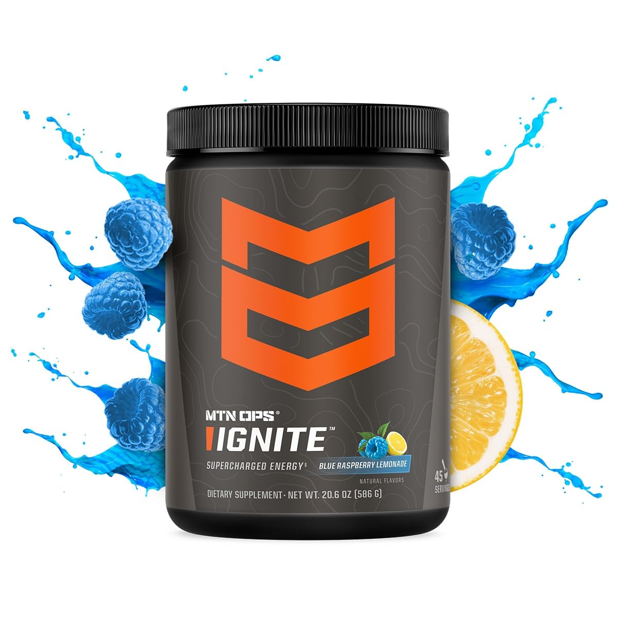 Scoop of MTN OPS Ignite mixed into water for quick energy and focus