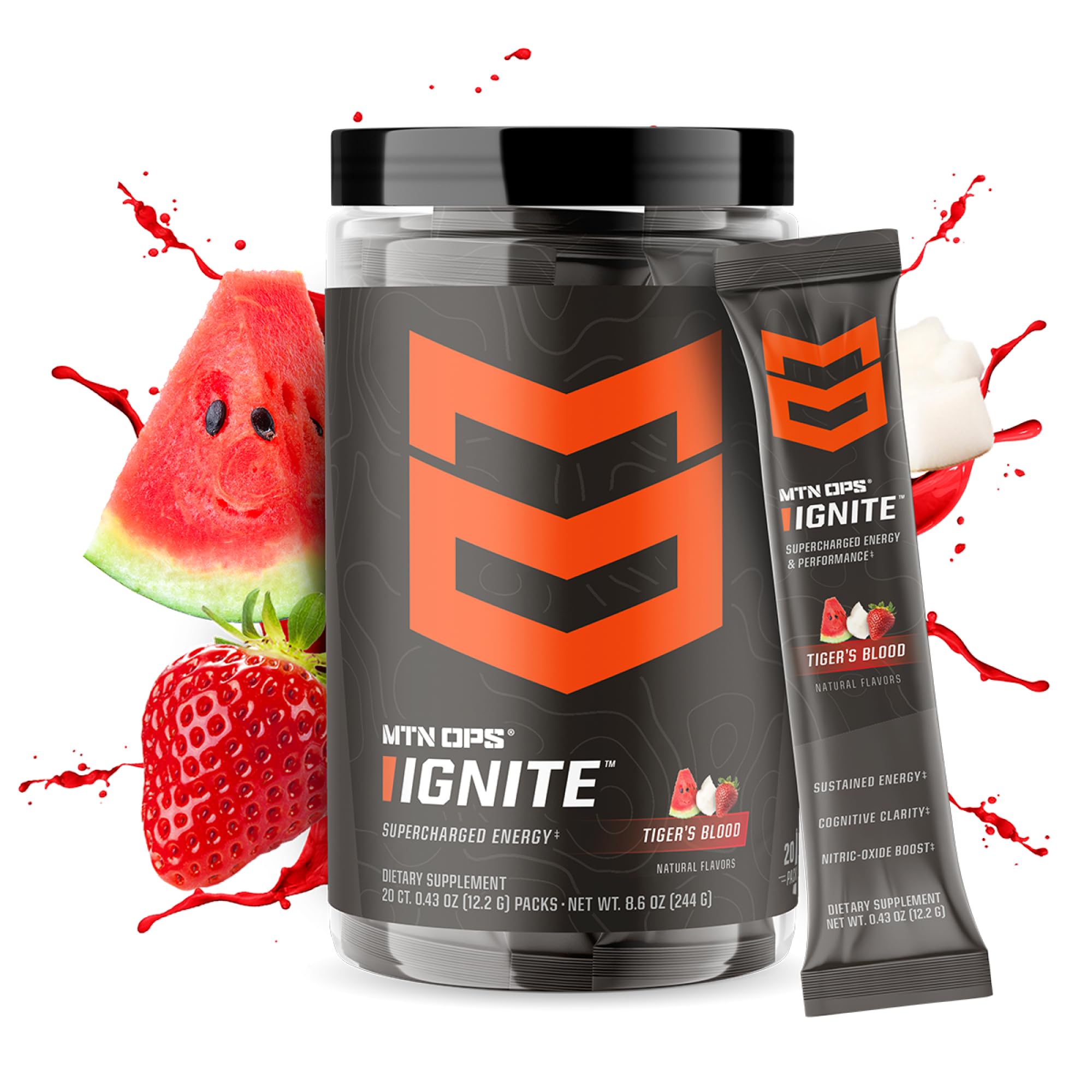 MTN OPS Ignite Trail Packs gluten-free formula highlighted for clean energy.
