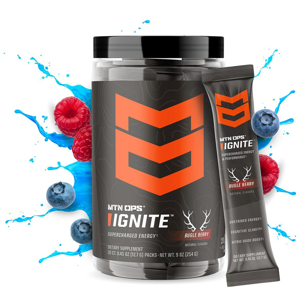 MTN OPS Ignite scoop beside tub for quick, on-the-go energy.
