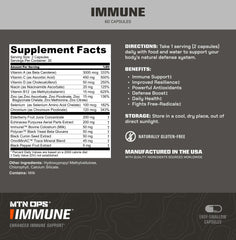 MTN OPS Immune capsules closeup highlighting easy-swallow design.