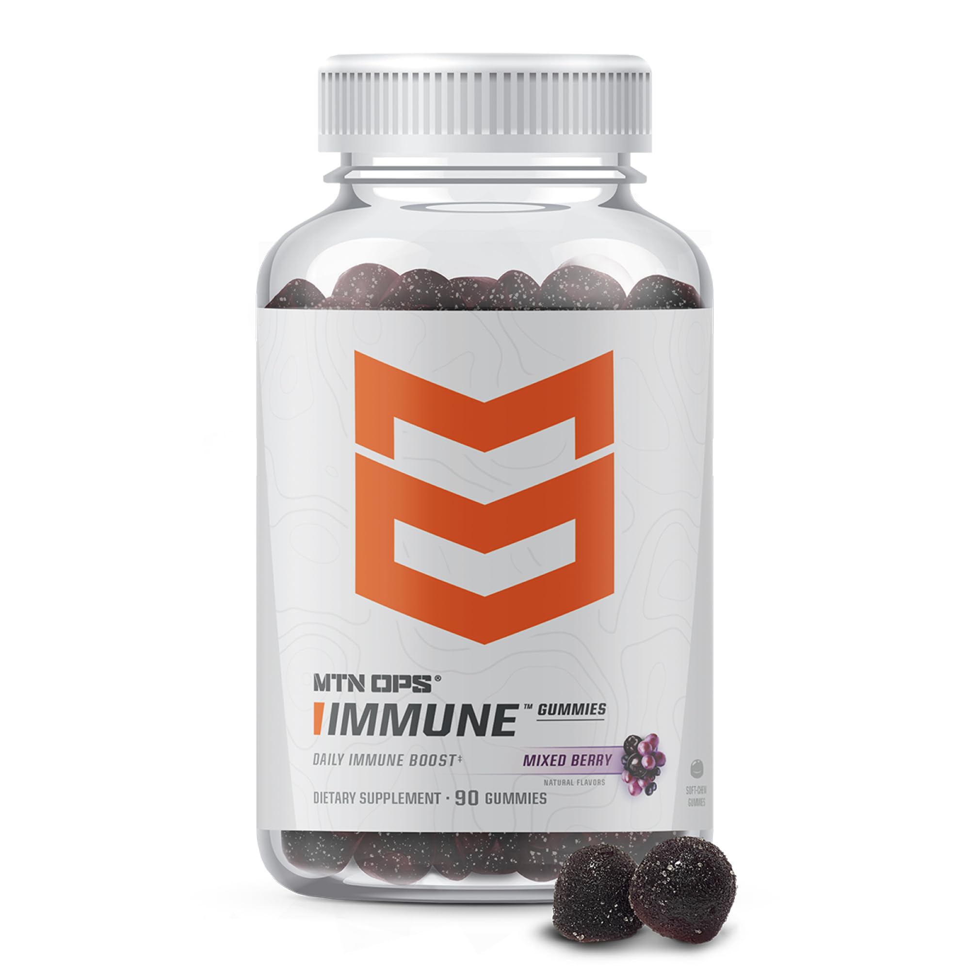 MTN OPS Immune Gummies bottle front showing mixed berry flavor for daily immune support