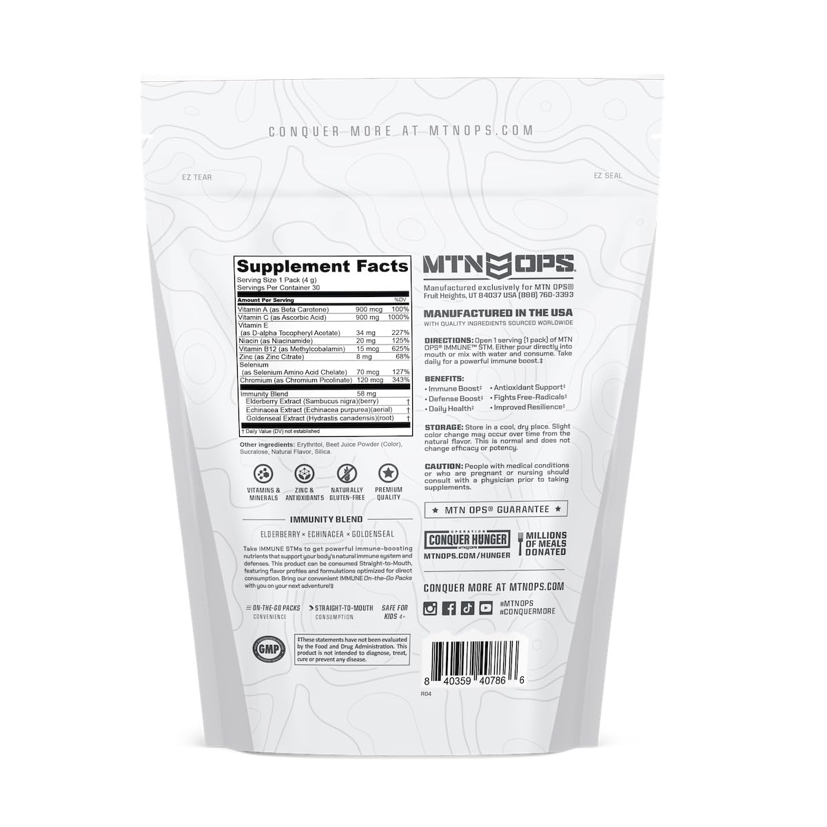 MTN OPS Immune STM powder on-the-go supports hydration and wellness.
