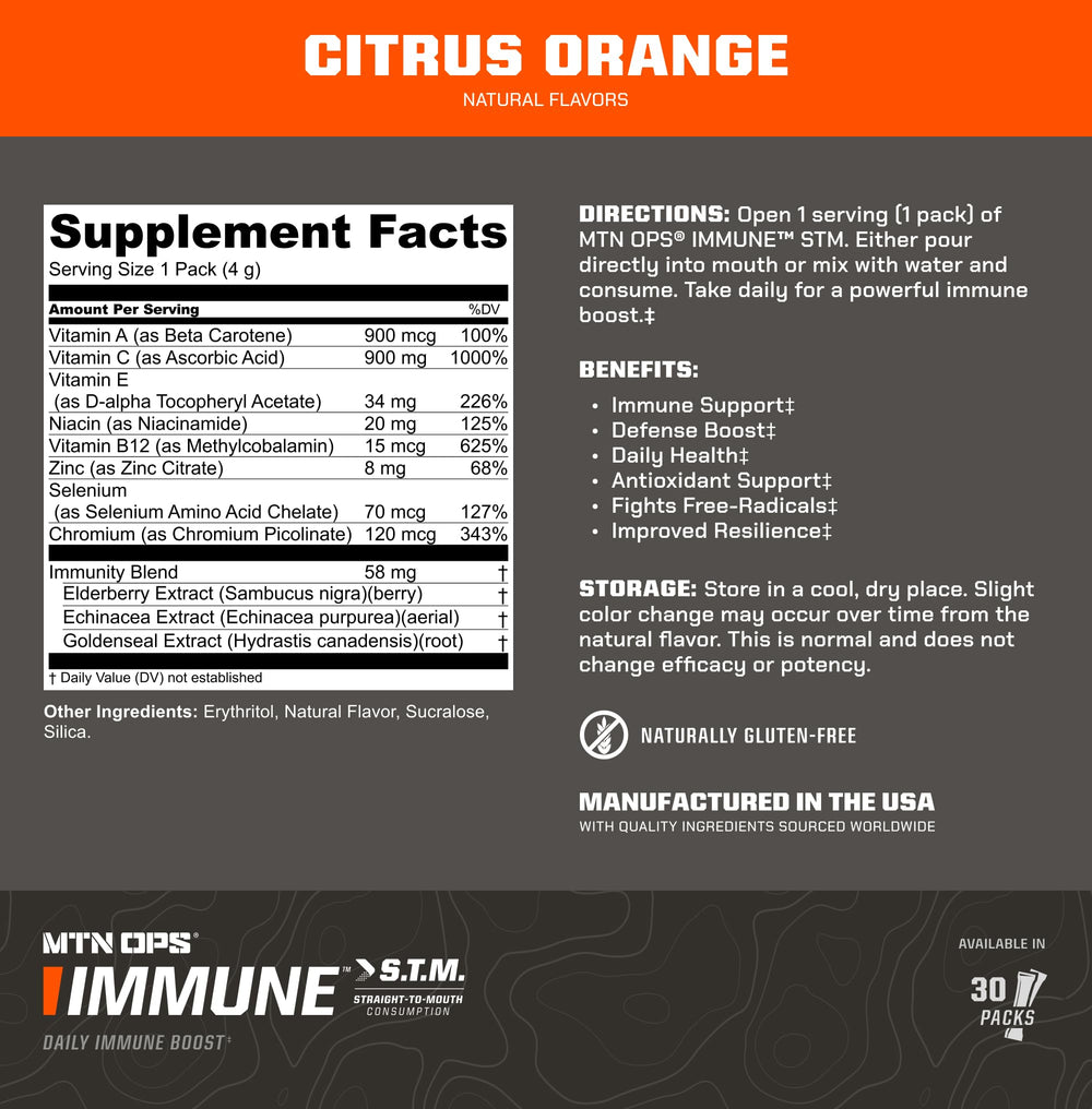 MTN OPS Immune STM straight-to-mouth sachet demonstrates no-water-use convenience.