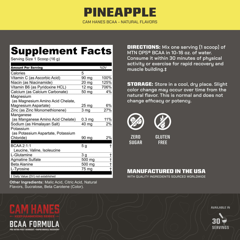MTN OPS BCAA pineapple mix shown in water for easy hydration and flavor