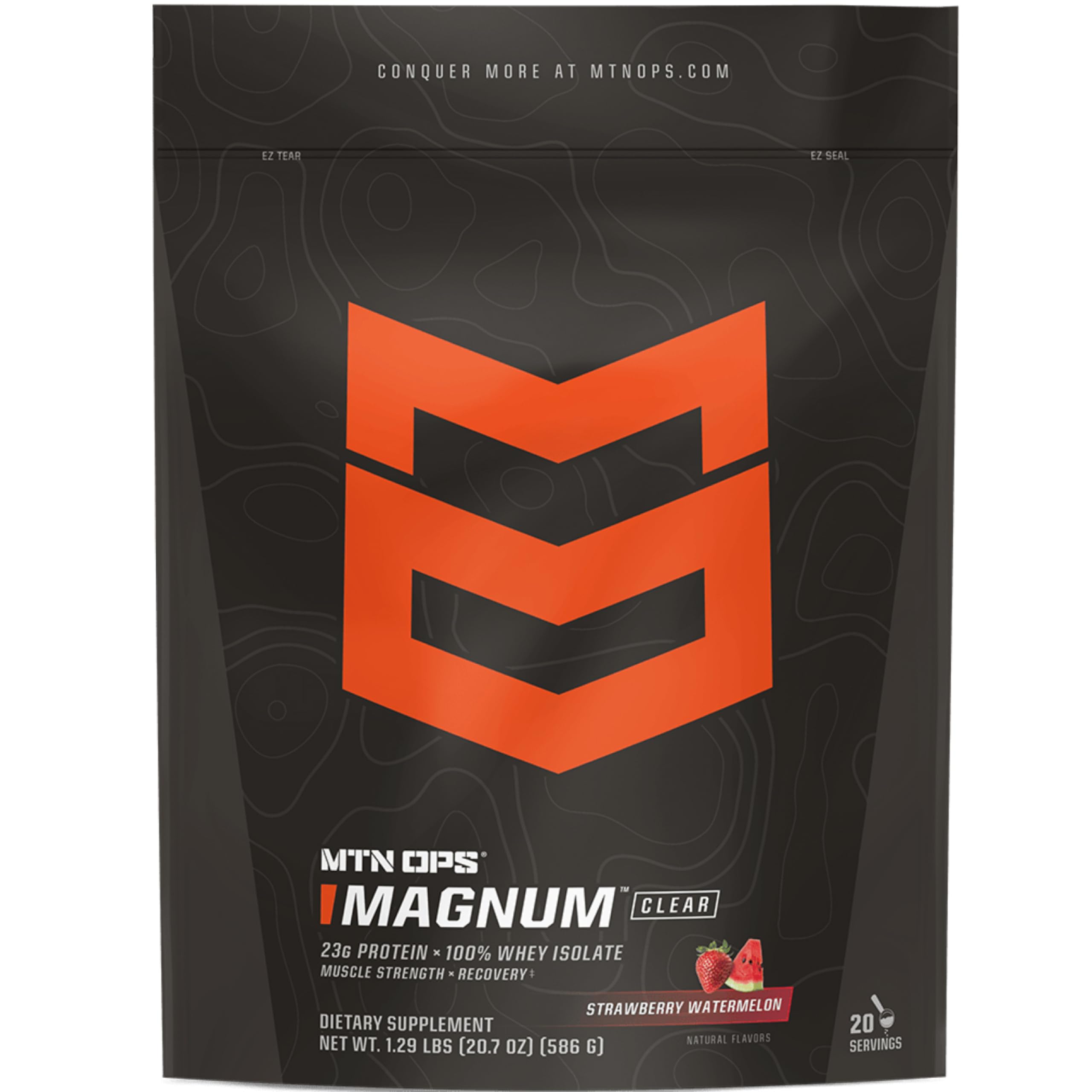 MTN OPS Magnum Clear Whey Strawberry Watermelon shake in a glass after workout