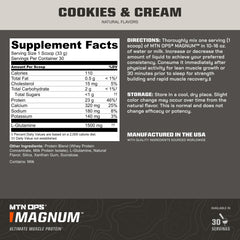 MTN OPS Magnum Cookies & Cream measuring scoop demonstrates convenient daily protein intake.