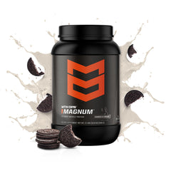 MTN OPS Magnum Cookies & Cream tub back shows gluten-free and zero sugar claims for clean nutrition.
