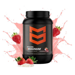 MTN OPS Magnum Strawberry shake glass highlighting delicious flavor for post-workout recovery.